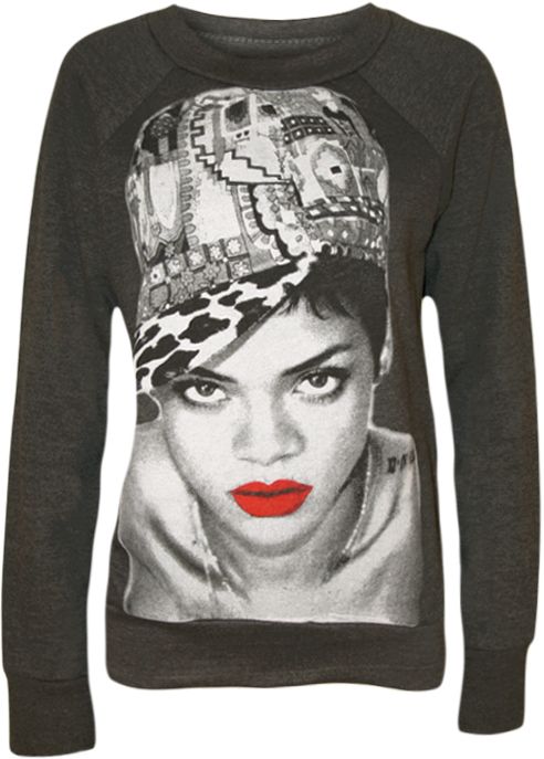 Pullover Damen Rihanna Gesicht Aufdruck Sweatshirt Langärmlig Star