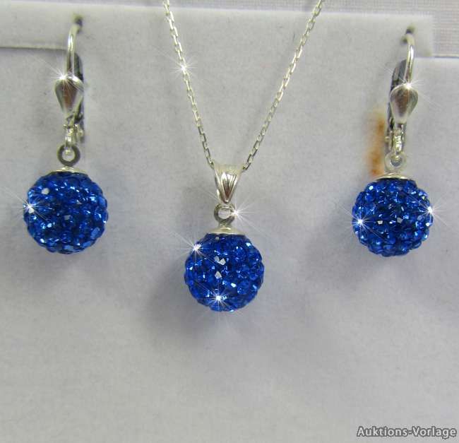 925 Silber Set mit Swarovski Steinen  3Teilig+Kette NEU