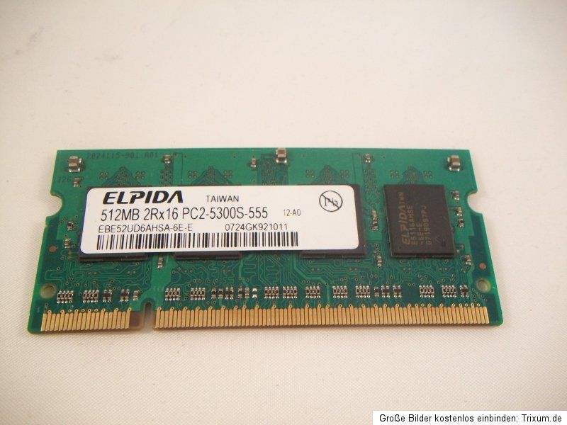 RAM Arbeitsspeicher ELPIDA 512MB 2Rx16 PC2 5300S 555 EBE52UD6AHSA 6E E