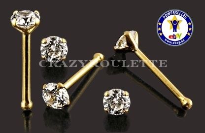 375 Gold 9K Nasenpiercing Zirkonia Nasenstecker Piercing Nase Rund Neu