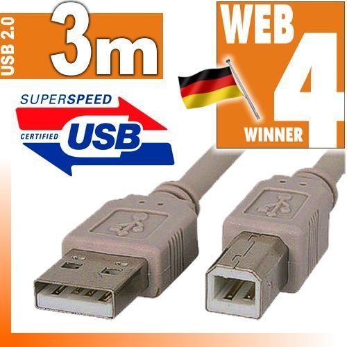 Druckerkabel 3m A / B Kabel Drucker Anschlusskabel w4W #391