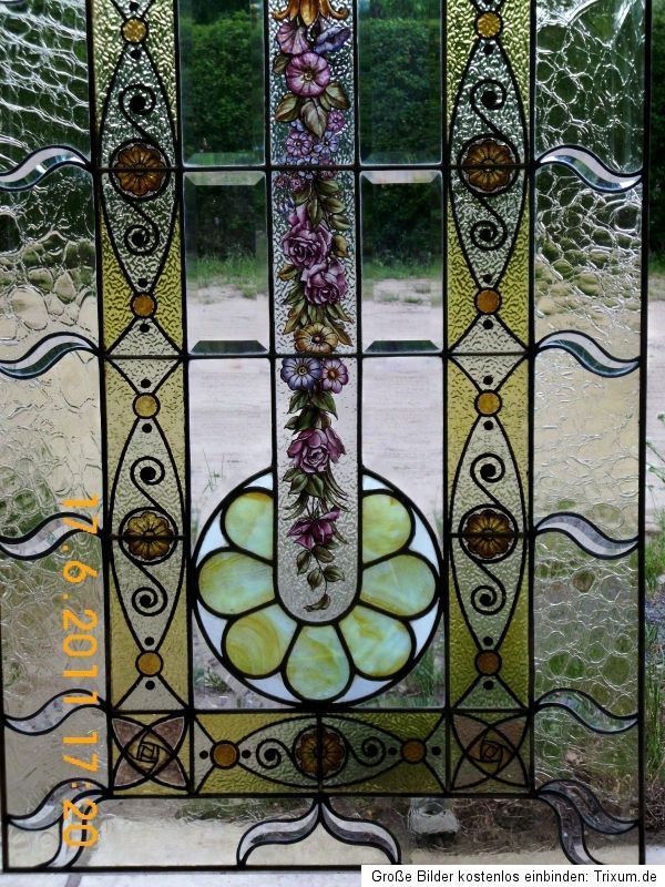 Bleiverglasung, Jugendstil  Fensterbild/Verglasung, messinggefaßt