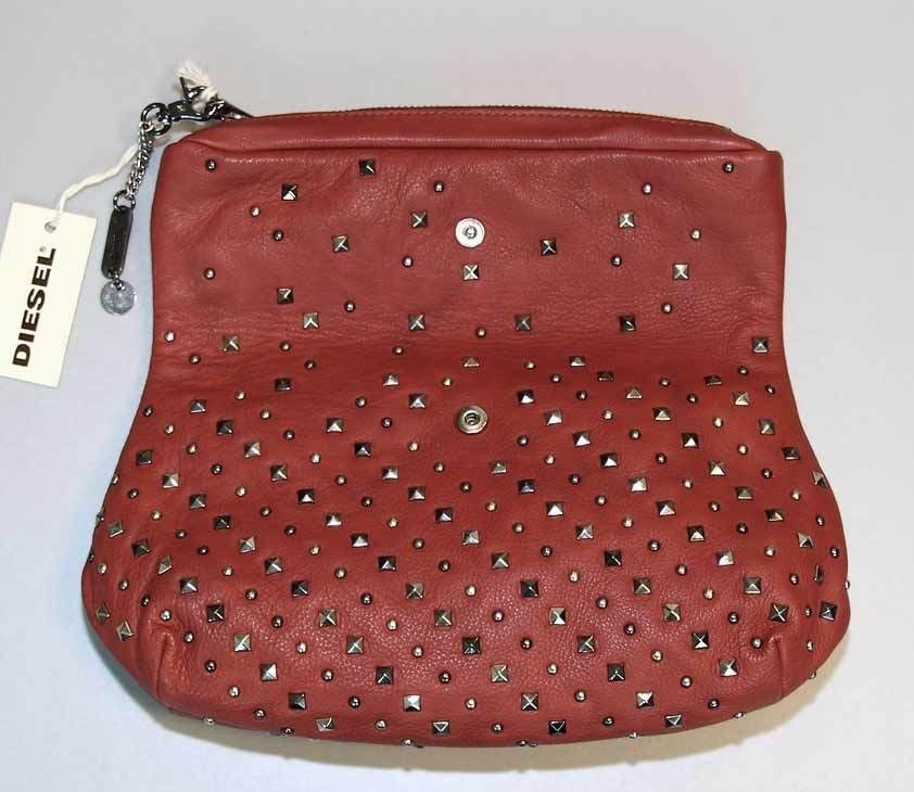 Rote Nappaleder Damen Clutch mit Nieten von Diesel