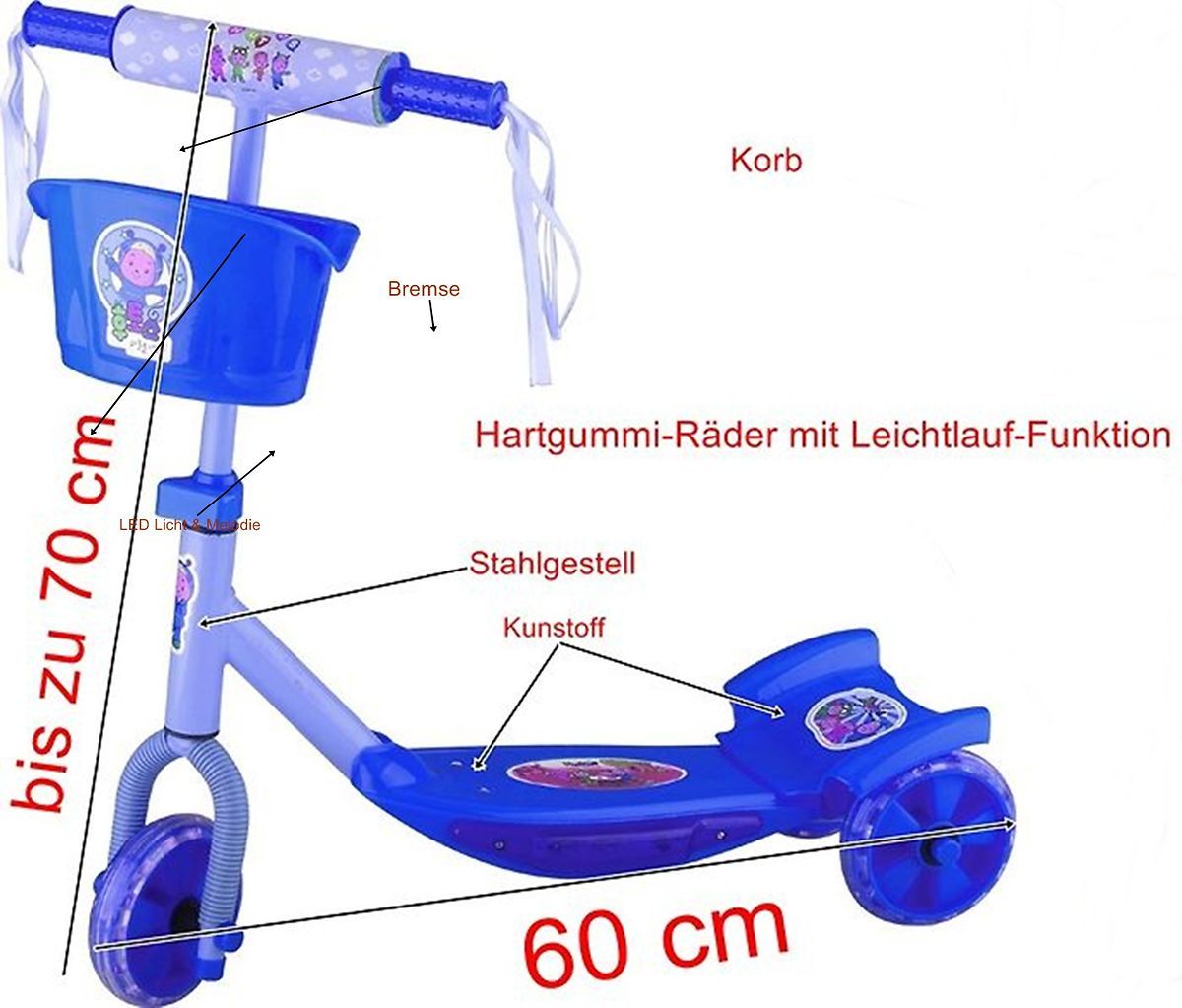 KINDER SCOOTER ROLLER DREIRAD KINDERROLLER TRETROLLER Licht+Melodie