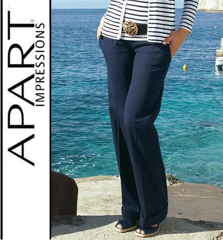 NEU ELEGANTE MARLENE HOSE mit UMSCHLAG 42 marine APART