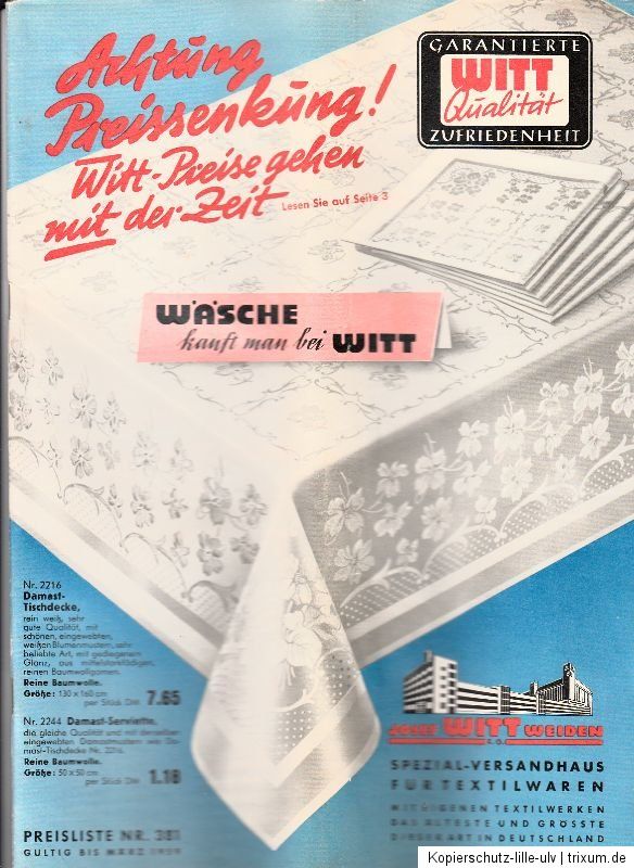 Versandhauskataloge Witt Weiden 1959+ Witt Moden 1959