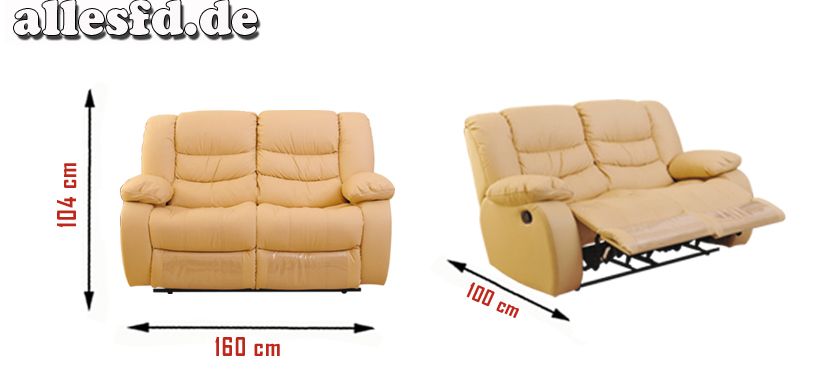 Ledersofa Garnitur 3/2/1 mit Relaxfunktion Regis