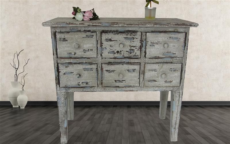 Rustikale Kommode Anrichte altgrau blau shabby *6506