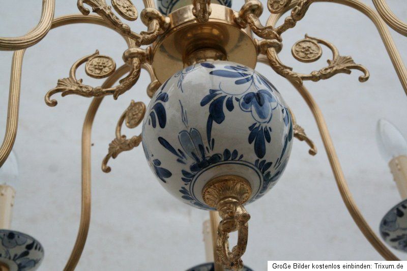 schöner großer antiker 8 fl. Delft Porzellan Kronleuchter   Top