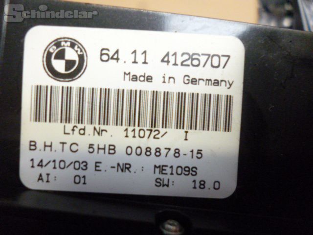 daten bmw 3er e46 klimabedienteil teilenummer 64114126707 lagerort 522