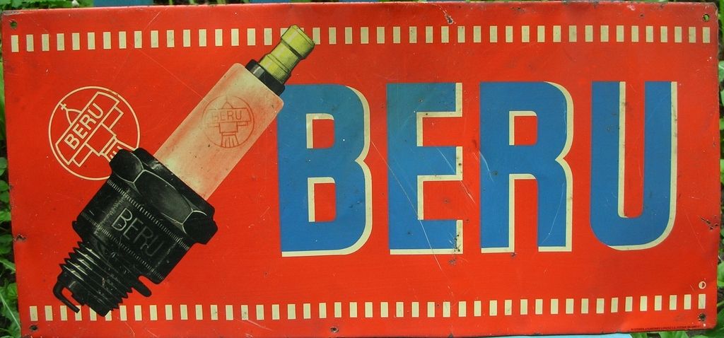 Altes Blechschild, Beru, Zündkerzen, um 1940/50