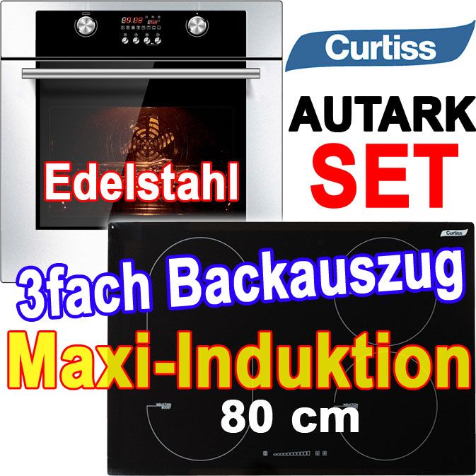 CURTISS EDELSTAHL EINBAU BACKOFEN + INDUKTIONSKOCHFELD 78cm INDUKTION