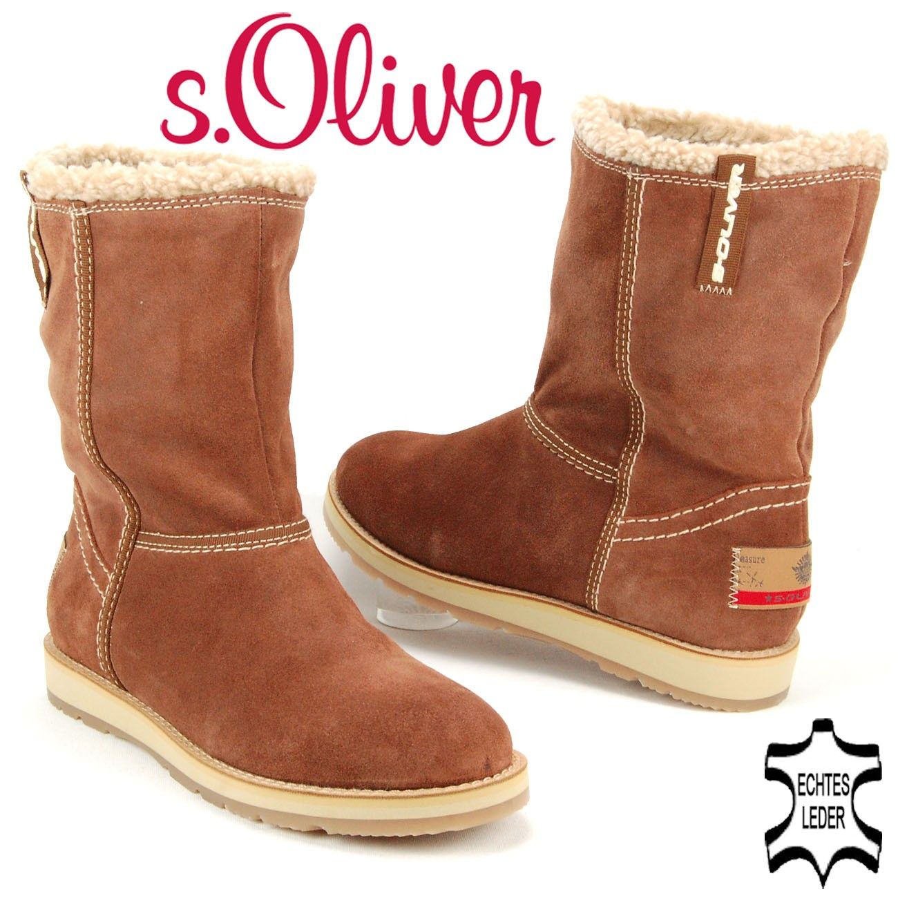 DST569 s.OLIVER Damen Winter Schlupf Stiefel Leder gefüttert braun