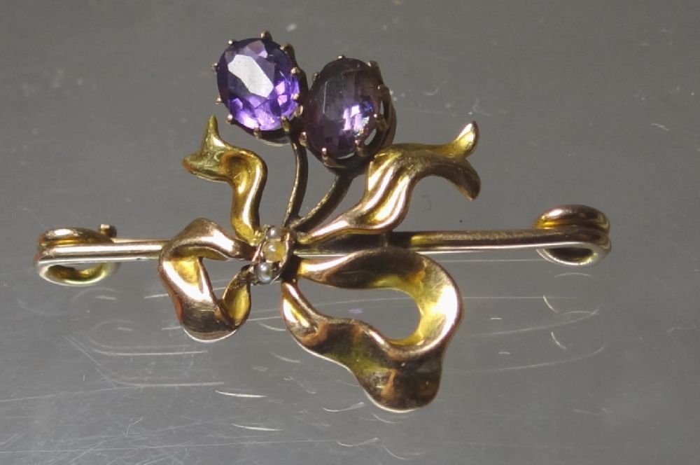 NADEL, GOLD 585 , 2 AMETHYSTE, B 3,5 cm, 2,7 gr 195/5343