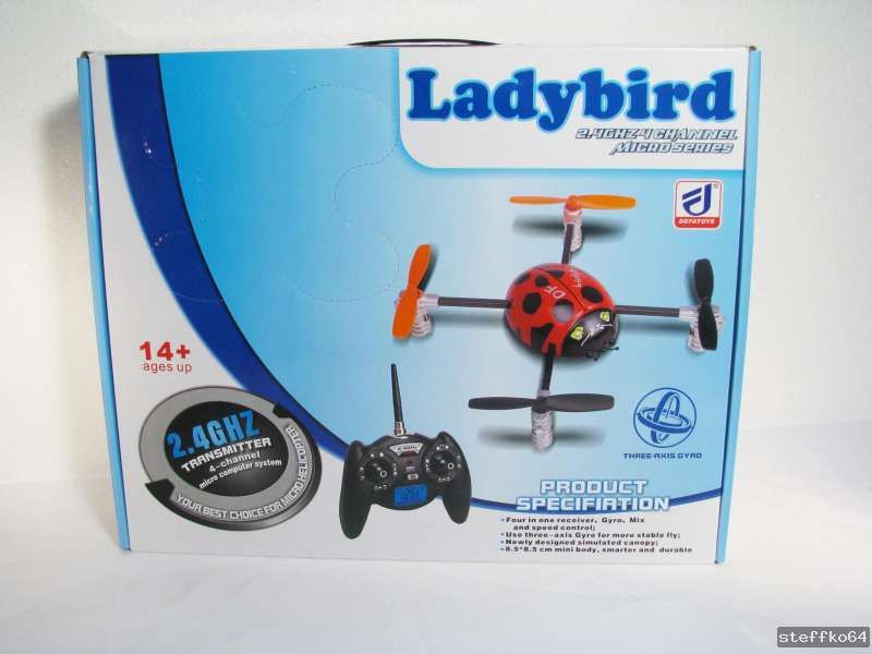 UFO/Quadrocopter Ladybird mit 2,4GHz Fernsteuerung, 3 Achs Gyro und