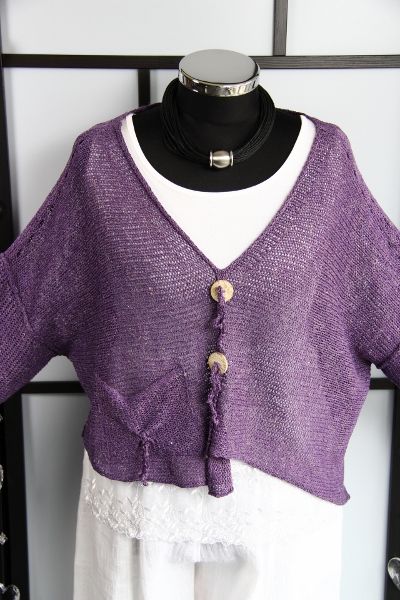 Lily White Lagenlook Kurz*Pullover mit Leinen Gr.EG lila