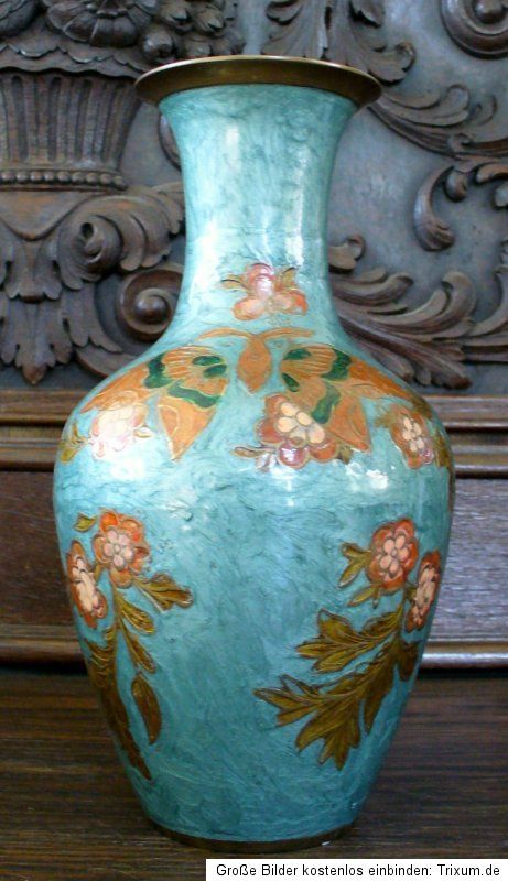 China Vase chinesisch Cloisonne Messing Email 24 cm mit Schmetterling