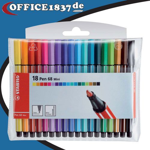 18 X STABILO PEN 68 MINI FASERMALER FILZSTIFTE IM ETUI