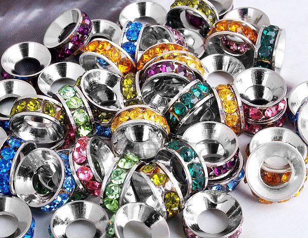 50 10x4mm Bouton Straß Metall Perlen Spacer Charms Neu CHARMS