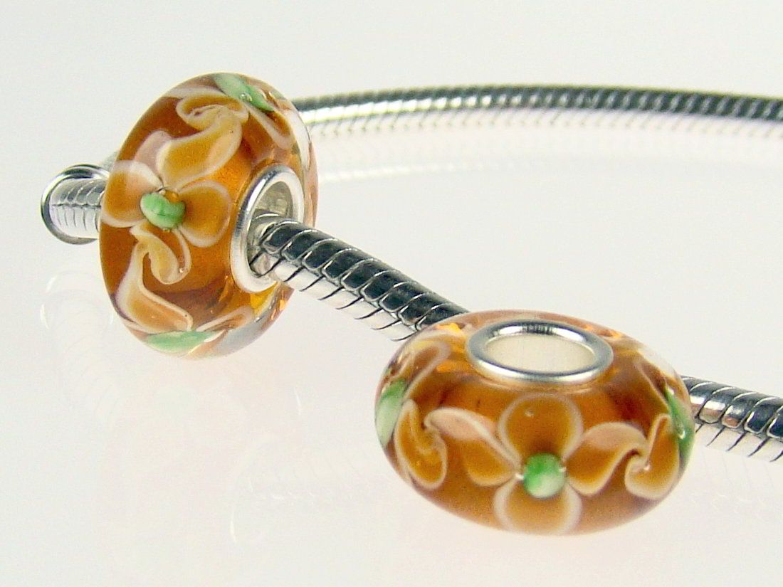 ORIGINAL MURANO GLAS BEAD ECHT 925 STERLING SILBER ELEMENT ORANGE GELB