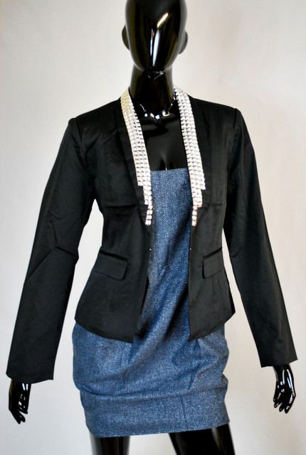 studded Blazer Schwarz Chrom Nieten Kragen Steine tailliert Bolero