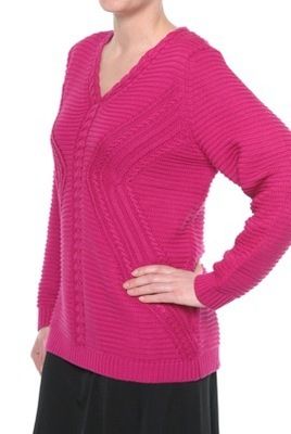 NEU ELÈNE EXCLUSIVE Strick Pullover mit Zopfmuster fuchsia