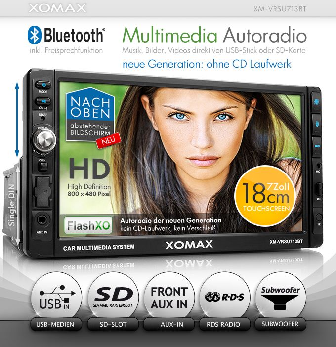 1DIN HD 18cm/7TOUCHSCREEN BLUETOOTH AUTORADIO + VIDEO/MPEG 4 MUSIK