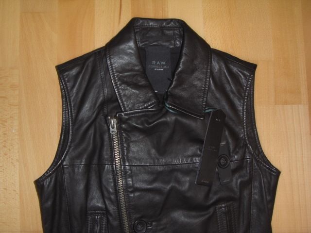 NEU+ G STAR JACKE CORRECT GILET WMN LEDER WESTE BIKER BLACK +RAR+ GR