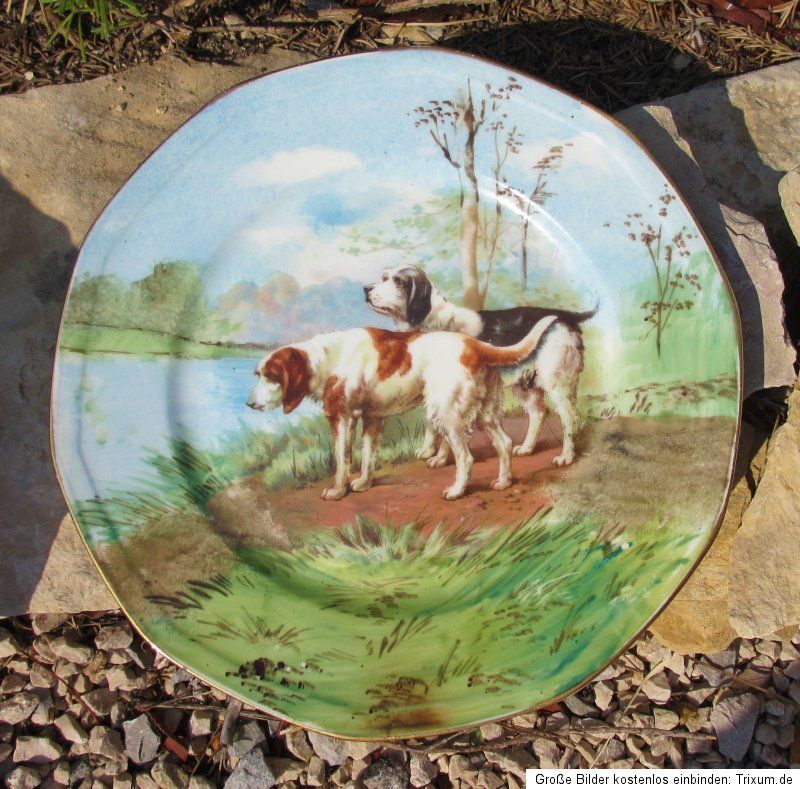 Sammelteller 2 Hunde am Fluss PL ( La Porcelaine Limousine ) Limoges