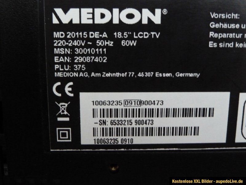 MEDION MD 20115 DE A LCD TV DVD Player DVB T