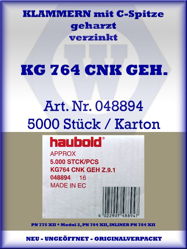 KG 764 Haubold Klammern mit C Spitze geharzt verzinkt Laenge 64mm 5000