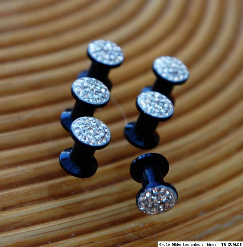 Flesh Tunnel 5 mm schwarz silber Strass Expander Plug