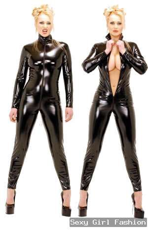 Lack Leder Latex Catsuit Overall Hosenanzug L XL 40 42