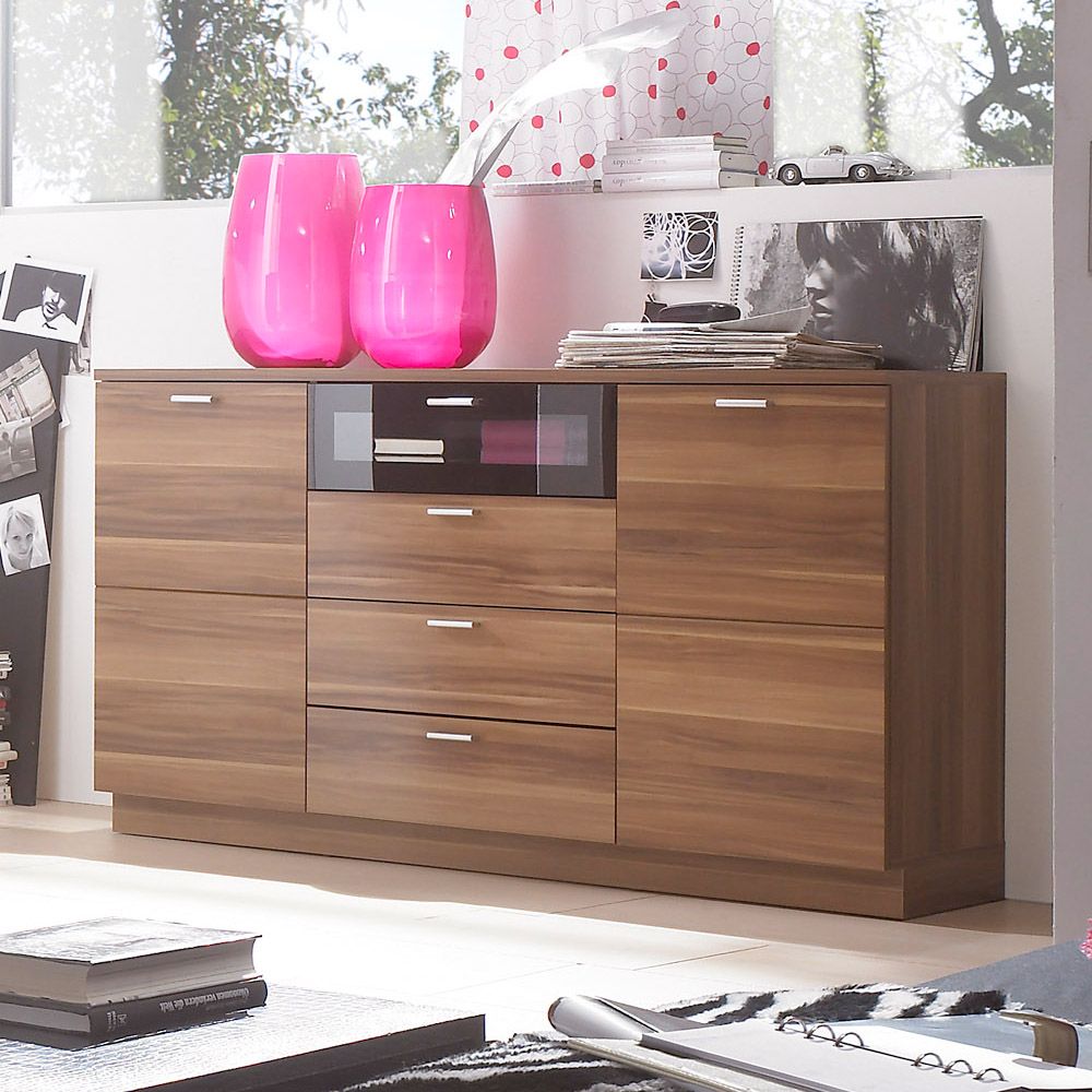 SIDEBOARD KOMMODE WOHNZIMMER ANRICHTE LILIANA KERN NUSSBAUM GLAS