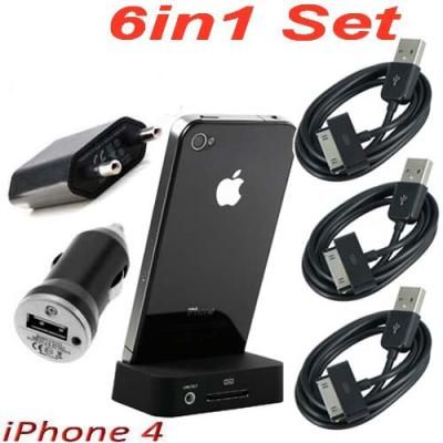 6in1 iPhone 4G 4S Dockingstation Ladekabel Kabel Netzteil Ladegerät