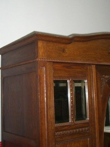 ANTIK Jugendstil Kleiderschrank Dielenschrank Garderobe Spiegel Eiche