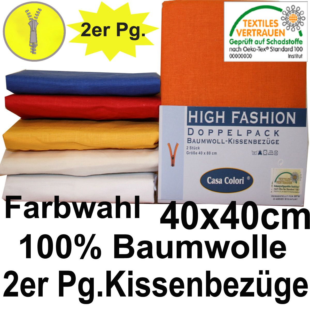 2er Pg. Kissenbezug Kissenhülle 40x40 cm Kissenbezüge Baumwolle