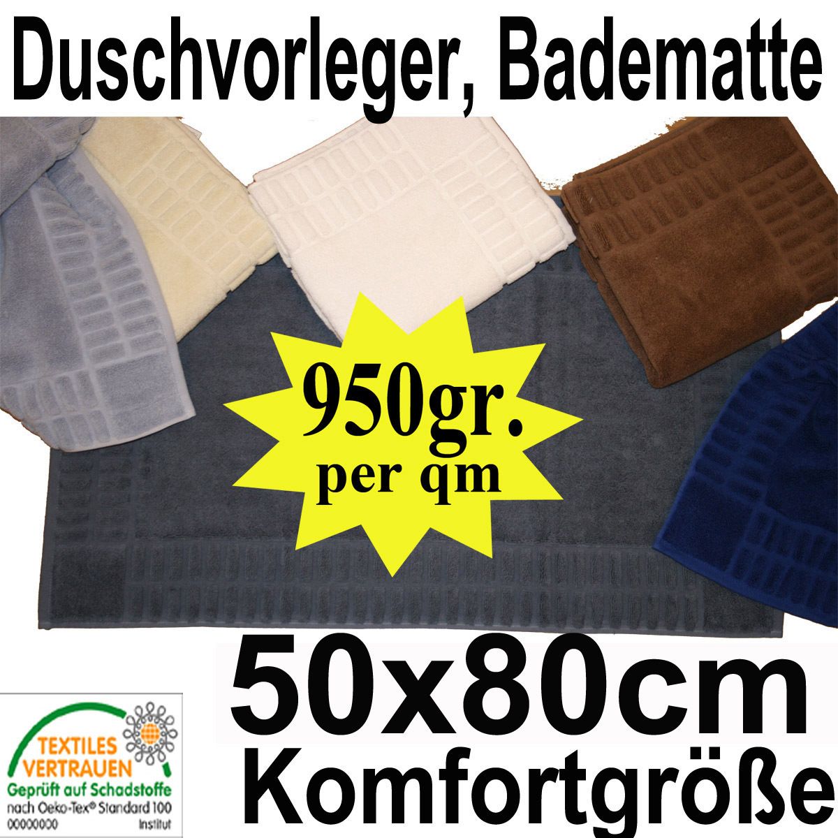 Duschvorleger Badematte Badvorleger 50x80 cm, 950gr./qm Frottier