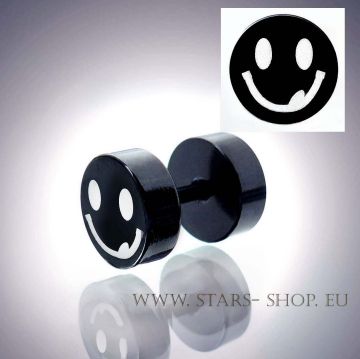 St. Fake Plug Ohrstecker SMILE Smiley Schwarz *MS987